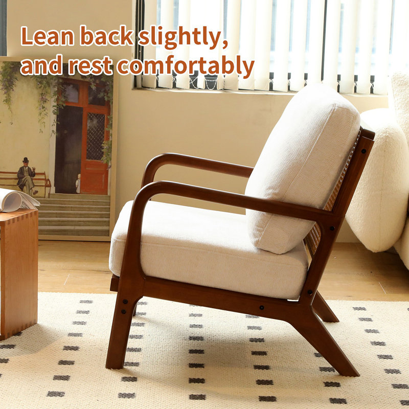 Chaise avec accoudoirs en cuir massif Mid-Century