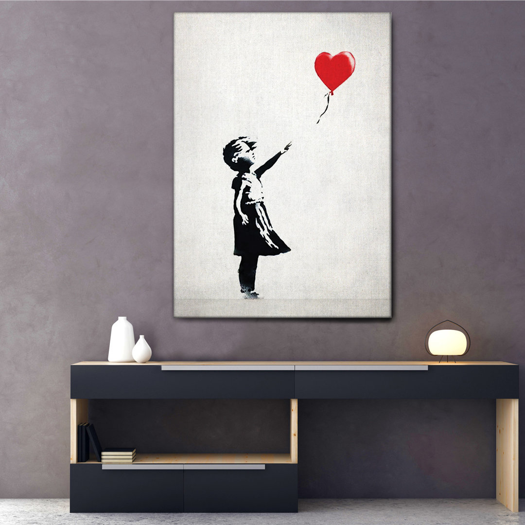 Leinwandbild Ballon Kind Rotes Herz von Banksy