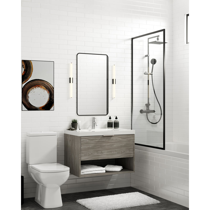 Modo 24" W Wall Mounted Single Bathroom Vanity , Polished Nickel, Nimbus, Glossy White/8" Widespread