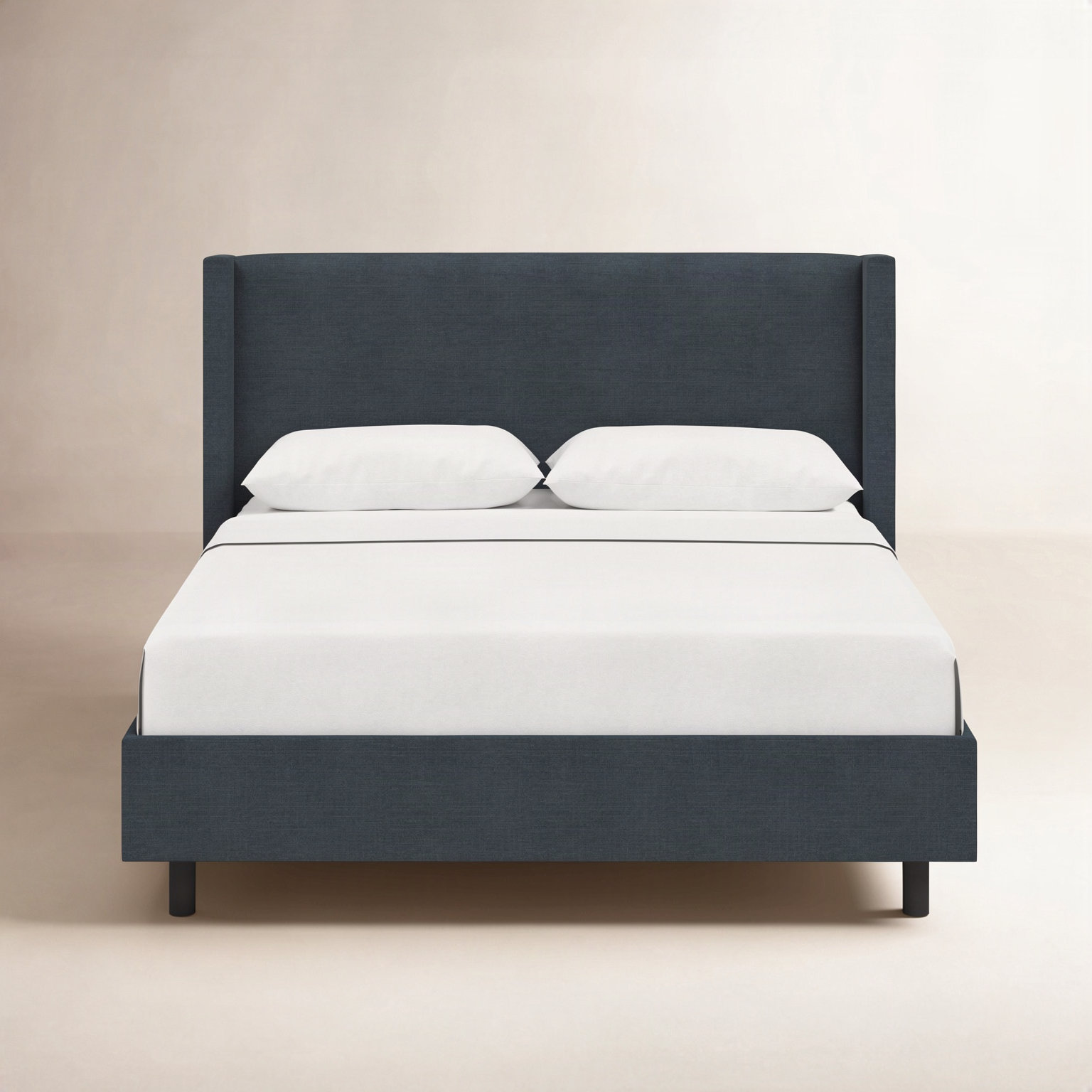 Hanson Upholstered Wingback Platform Bed, Classic Navy Linen, California King