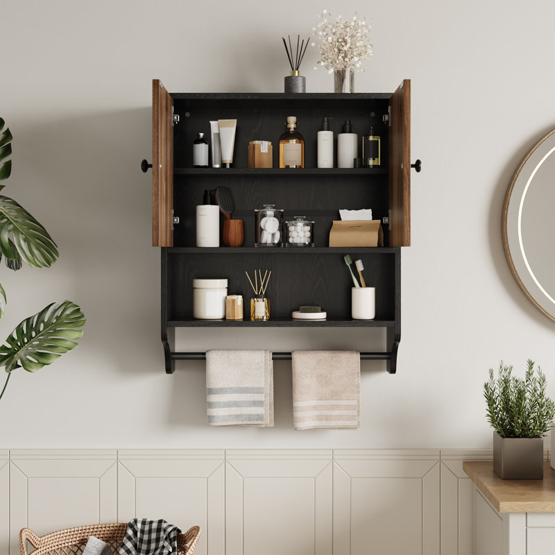 MDF Wall Bathroom Cabinet, Matte Black/Brown