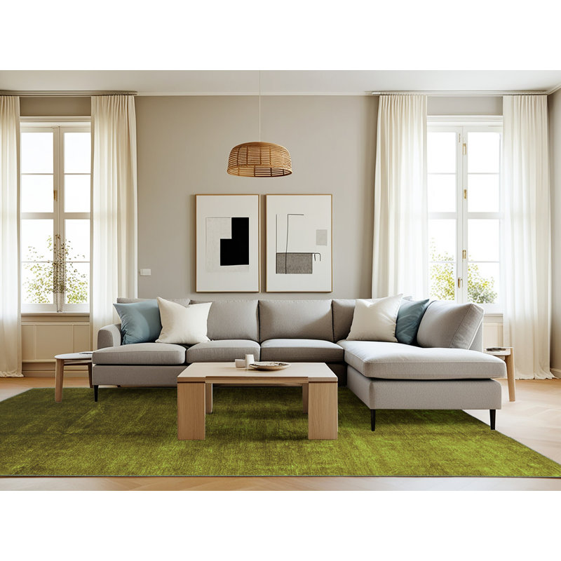 Tapis vert moyen lavable 1230 Mid-Century, Rectangle 8 pi x 12 pi