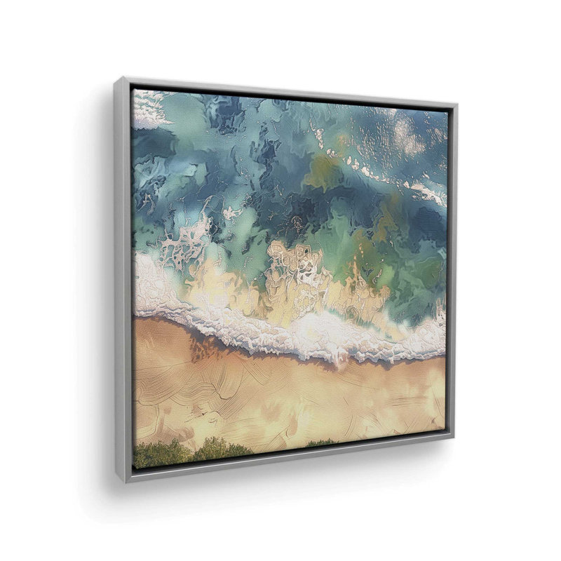 Reproduction aérienne de rivage sur toile par Azure Artisanal Studio, Cadre flottant en chrome poli