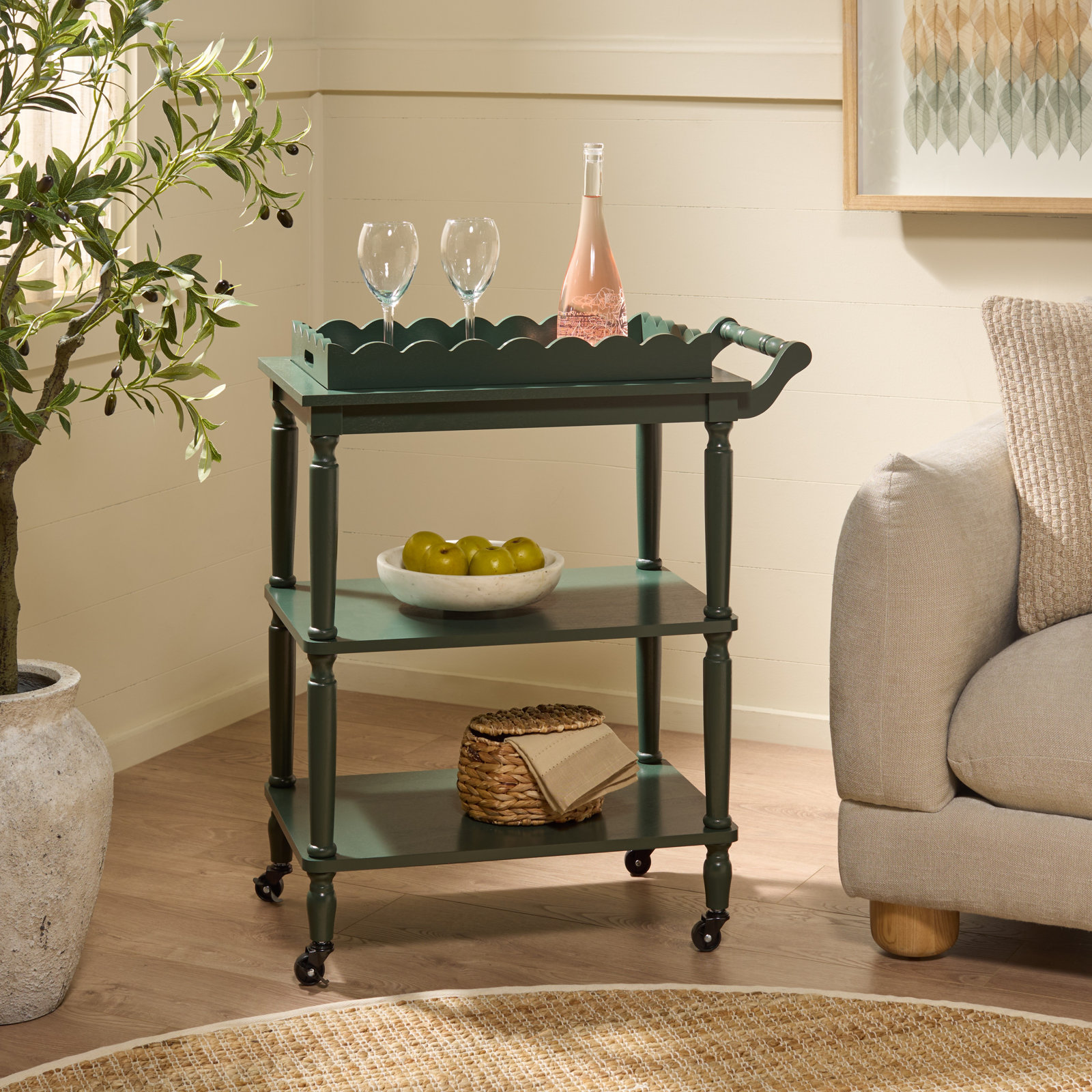 Edan 3 Tier Dining Cart, Hunter Green