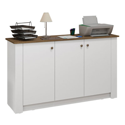 Office Storage Cabinet with 3 Doors – Pantry Storage for Office Supplies, Documents & Printers - White