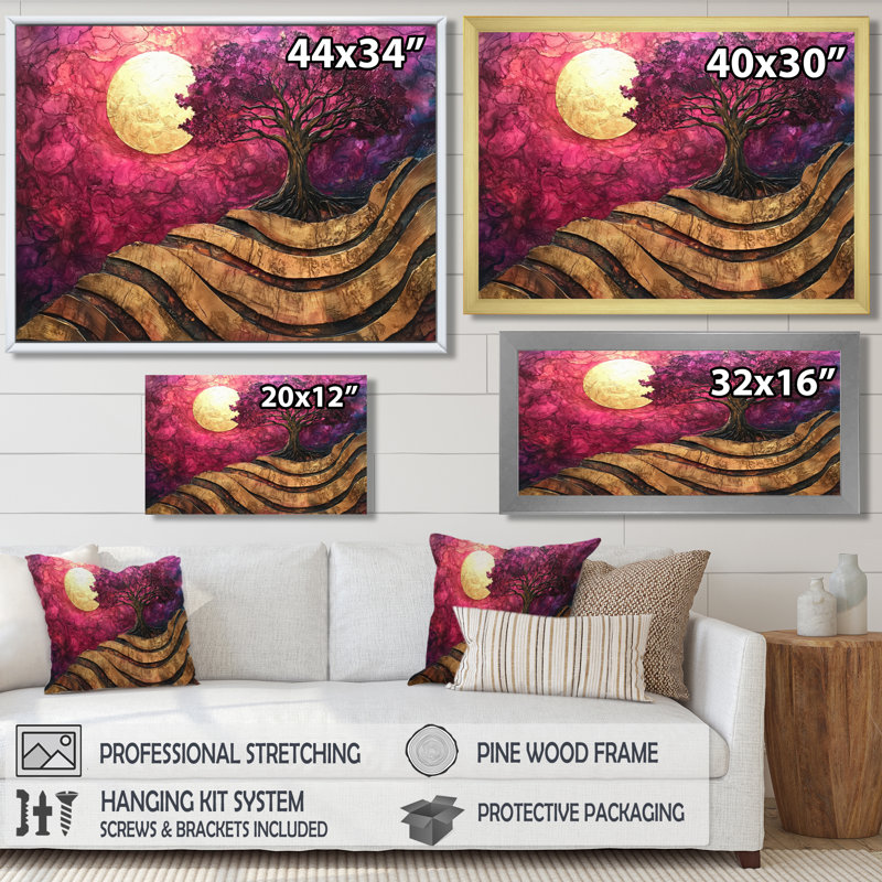 Bourgogne, arbre de vie sur pierre rivière III - Arbre de vie, impressions sur toile, H 12 po x l 20 po, Noir