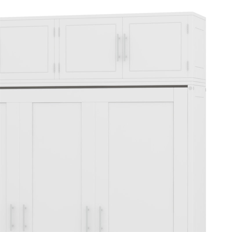 Lit escamotable mural avec bureau, armoire supérieure et tablettes de rangement, lit pliable peu encombrant, Grand, White
