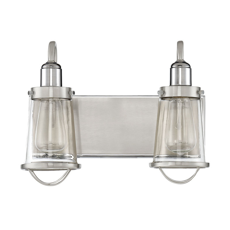 Antoney 2-Light Dimmable Vanity Light in Satin Nickel/Polished Nickel Accents, Satin Nickel/Polished Nickel Accents, 2 Lights