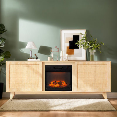 Farmhouse 70'' TV Stand For Tvs Up To 80'' With Electric Fireplace And Ratten Face