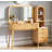 48" Fluted Makeup Vanity Desk With Large 32" Mirror, Modern Glass Top Big Vanity Table With 4 Drawers & Storage Cabinet, Dressing Table Set W/charging Station For Bedroom, Natural