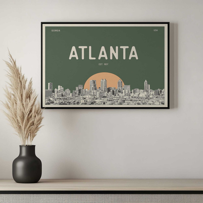 «Atlanta Skyline Peach» par Deny Designs, reproduction d'art, Toile avec cadre, Tanné, 12 x 16