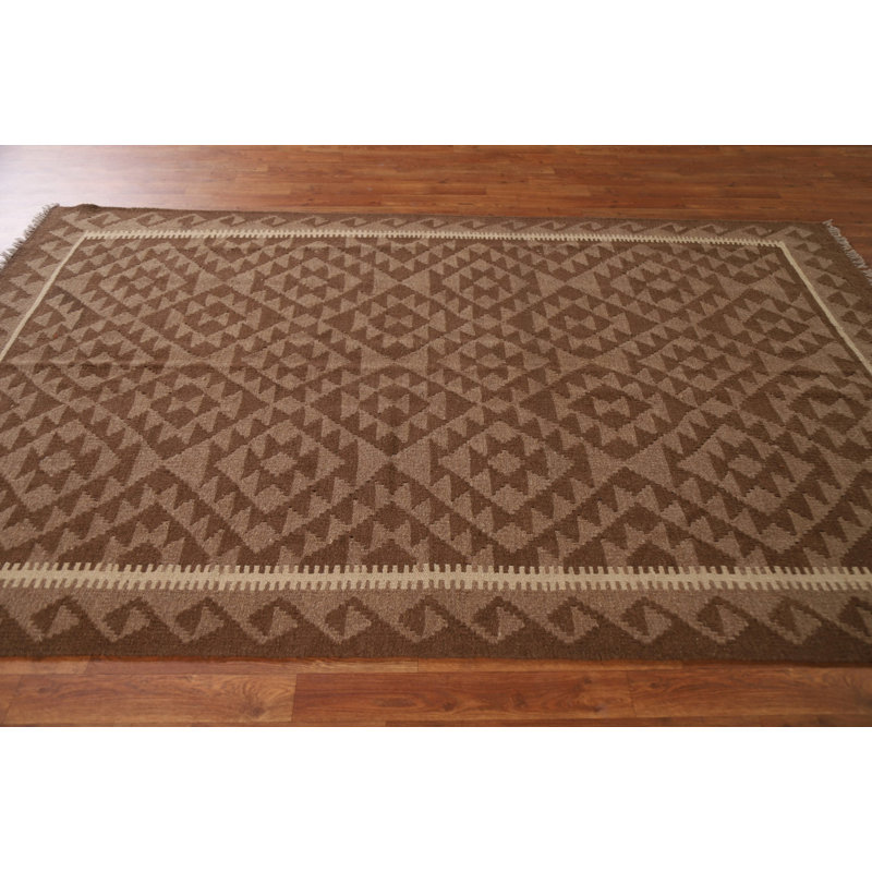 Brown Kilim Wool Area Rug 5x8