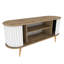 Meuble télé moderne scandinave, chêne et blanc Oud, 55,1 po x 16,9 po x 25,2 po | 100% panneau de particules enduit de mélamine, épaisseur: 0,7 pouce | Conception élégante et fonctionnelle pour le salon, assemblage facile, finition durable