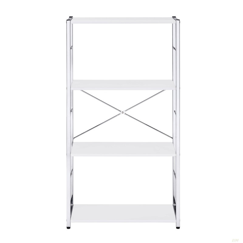 Bibliothèque chromée à 4 niveaux (bibliothèque), Blanc / argent