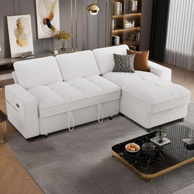 78-Inch L-Shaped Sleeper Sofa With Chaise, Chenille Fabric, Adjustable Backrest (90°-180°), Storage Pockets & Hidden Storage, Usb And Type-C Charging by Ebern Designs