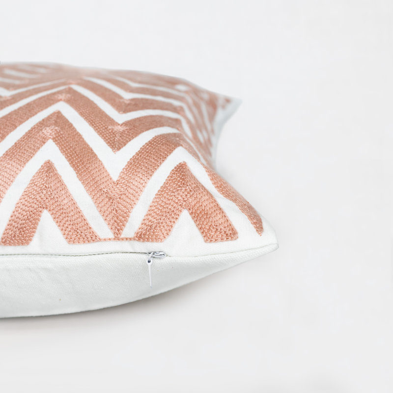 Embroidered Pillow Cover, Chevron, Pink/White