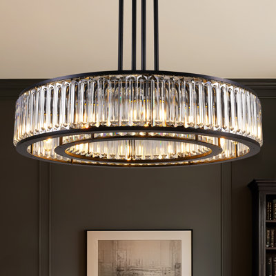 Nashrah 37" 10-Light Modern Drum Chandelier Dimmable Crystal Pandent Light For Dining Room Or Kitchen Island