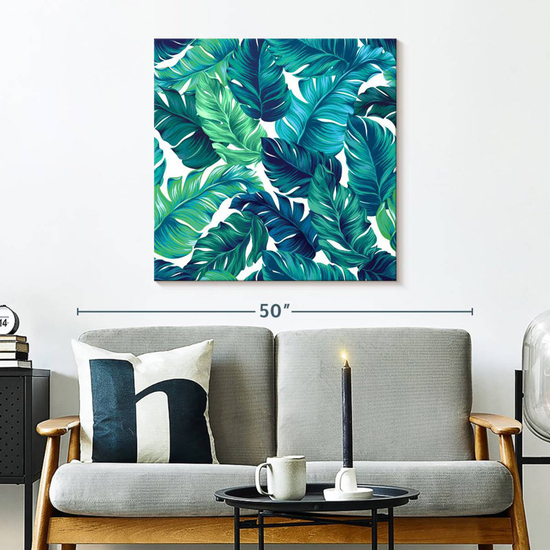 Harnek Turquoise Tropical Leaves, 30" H x 30" W