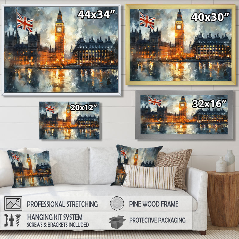 London Big Ben Landscape Glow II - London, art mural, Reproduction encadrée d'une seule photo, H 30 po x l 40 po