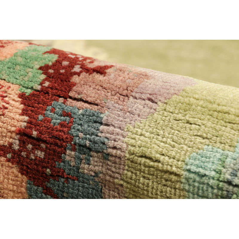 Rug & Kilim’S Chinese Art Deco Square Rug In Green With Colorful Floral Patterns, Rectangle 5' x 8'
