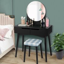 Modern Blue Makeup Vanity Set Retracted Dressing Table Cabinet&Stool&Mirror  Included