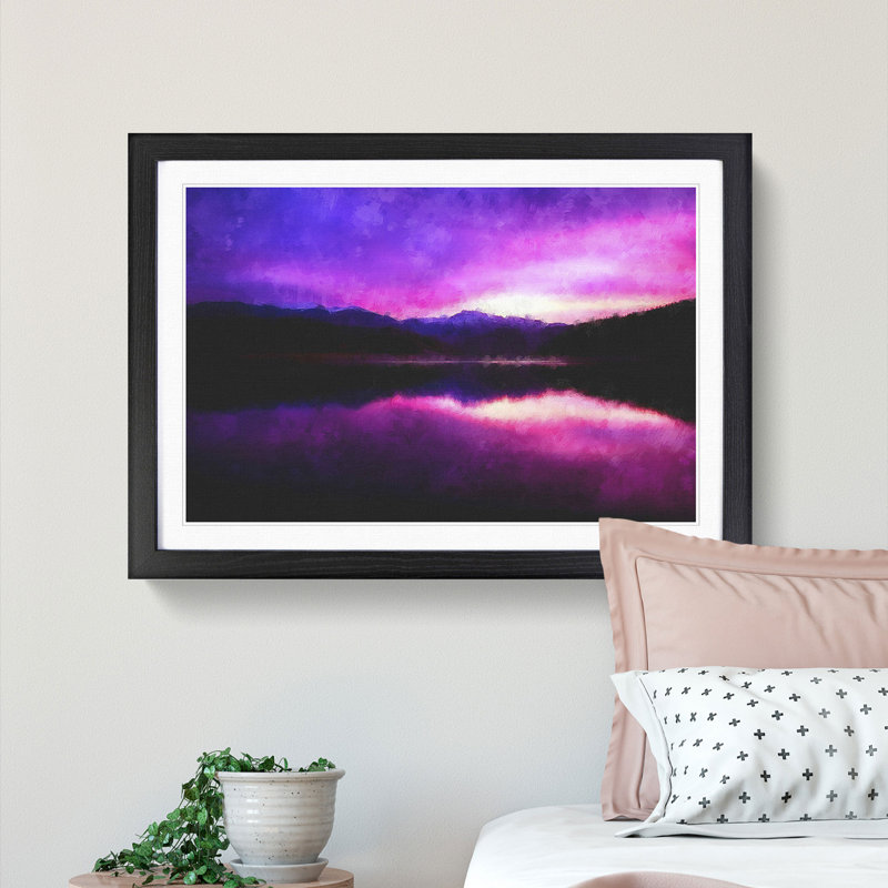 Purple Mountains - Framed Print, 62cm H x 87cm W x 2cm D, Black Framed