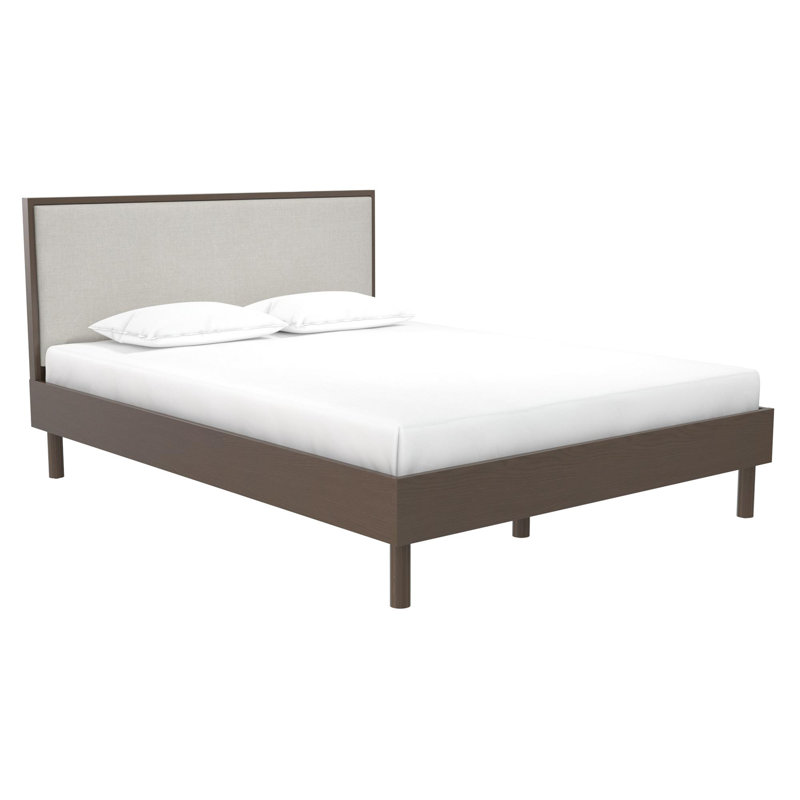  Tête de lit tapissier en bois avec panneau en toile, minimaliste moderne, noyer, Brun