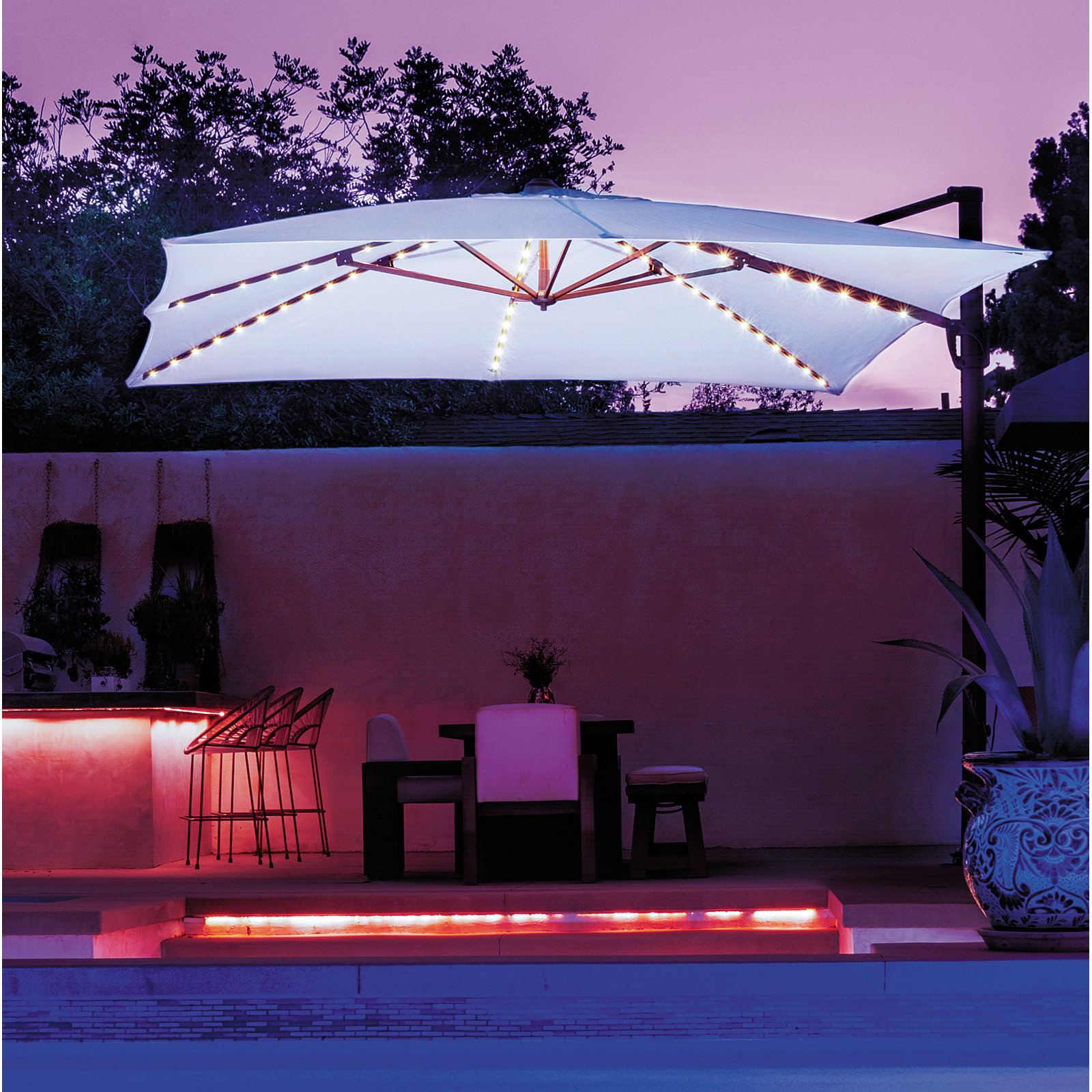 Windell 10' Cantilever Umbrella with Lights, Canvas Natural Sunbrella® Canvas