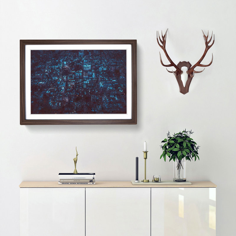 New York at Night - Picture Frame Graphic Art Print, 36cm H x 48cm W x 2cm D, Walnut Framed