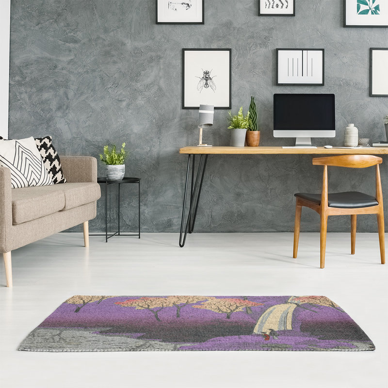 Tapis mauve/gris/rouge chiyogaike étang, Rectangle 2 pi x 3 pi