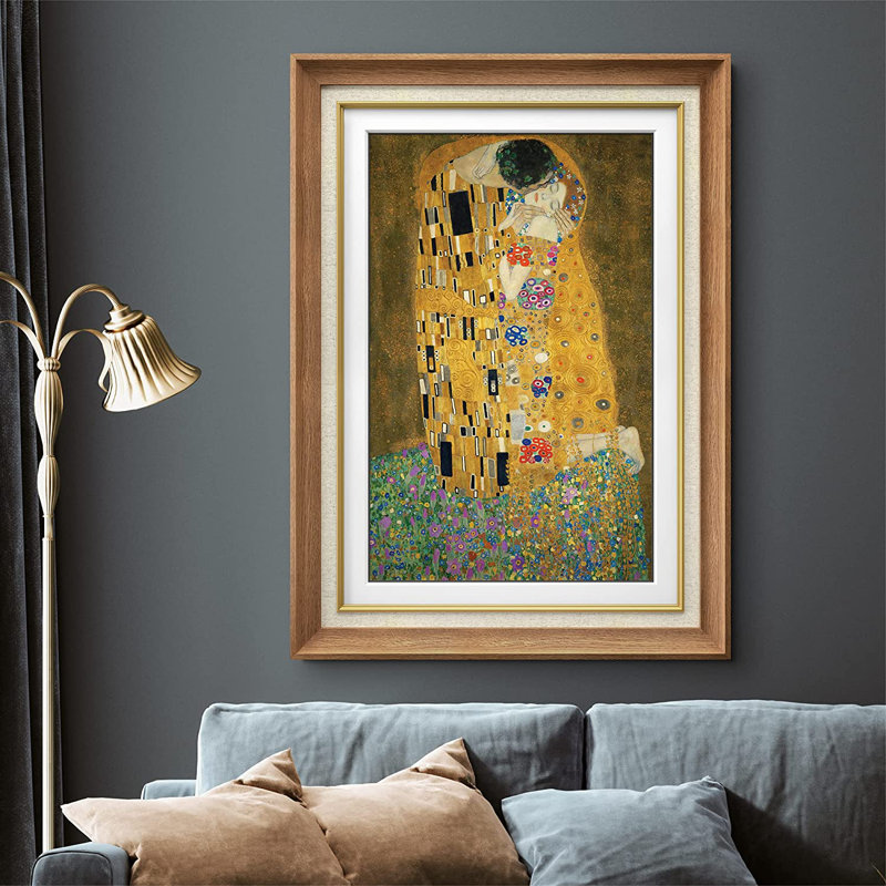 «The Kiss» par Gustav Klimt - peinture sur toile encadrée, Impression encadrée sans passe-partout, Naturel