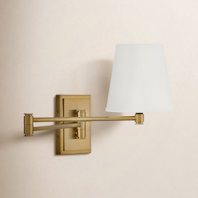 Janis Adjustable Swing Arm Wall Sconce with White Linen Shade
