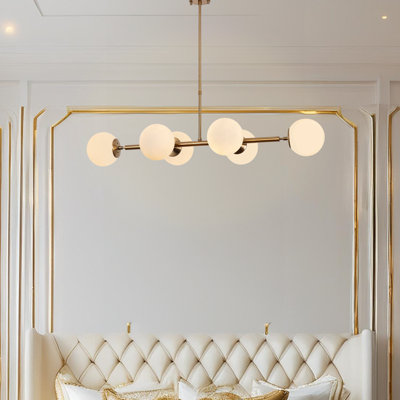 Lustre 6 lumières à hauteur réglable avec capuchon en verre