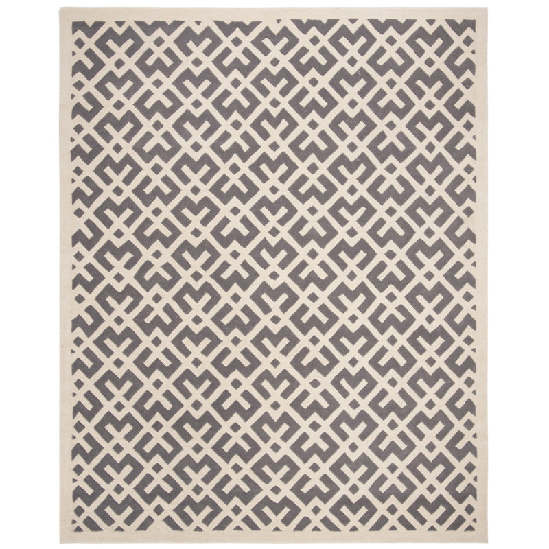 Sanyiah Geometric Handmade Tufted Wool Dark Grey/Ivory Area Rug, Rectangle 8' x 10'