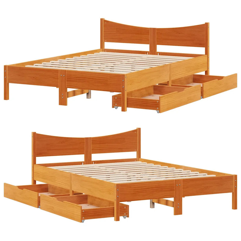 Solid Wood Bed, European Double (140 x 200cm), White