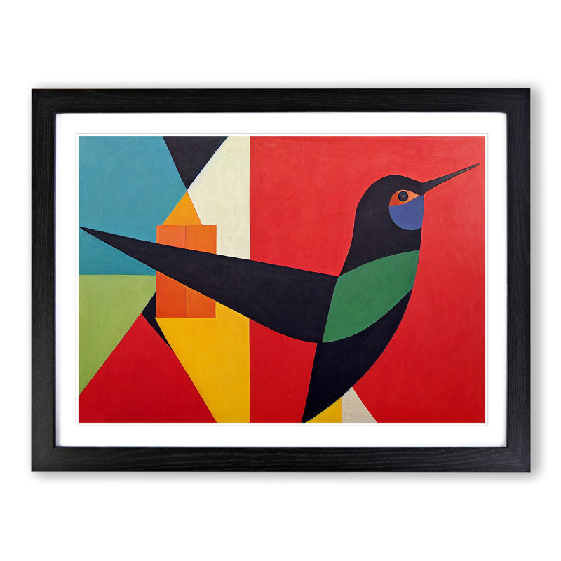 Hummingbird In Abstract Vol.2 - Single Picture Frame Print, Black, 46cm H x 64cm W x 2cm D
