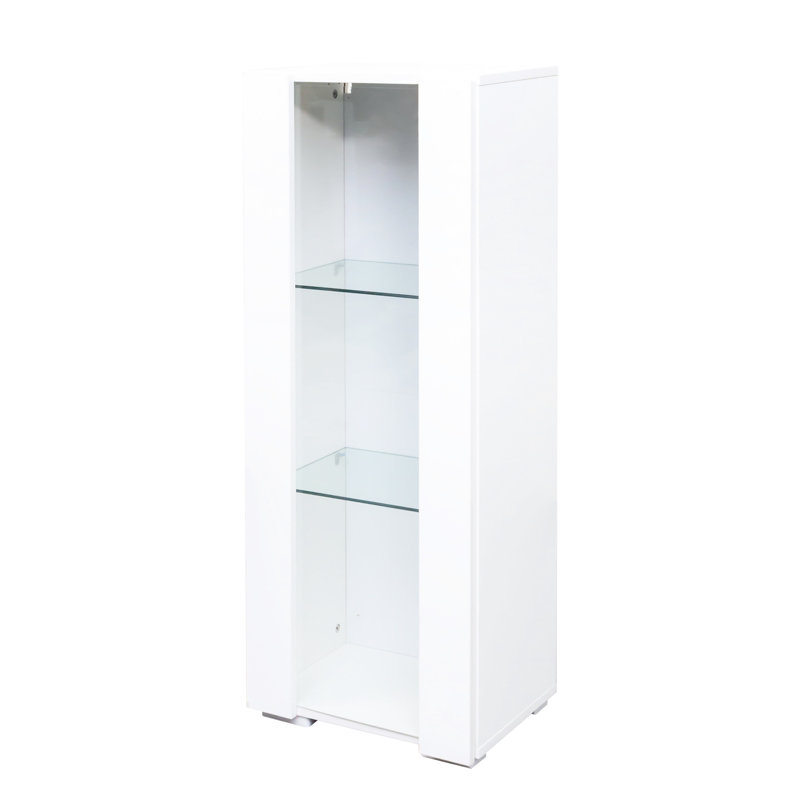 Space Storage Cabinets With Glass Shelves And Aluminum Strip Lamp For Living Areas - Optimize Bedroom Space
