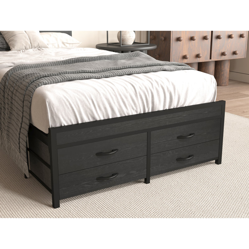 Structure de lit simple avec tête de lit et bandes à DEL multifonctionnelles - aucune boîte à ressorts requise