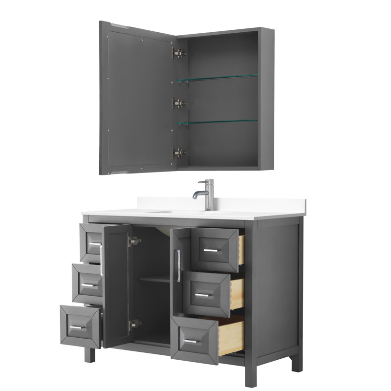 Daria 48'' W Vanity, White Cultured Marble, Dark Gray, Polished Chrome