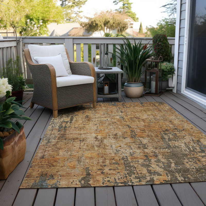 Copper and Gray Flat Woven Synthetic Rectangular Rug