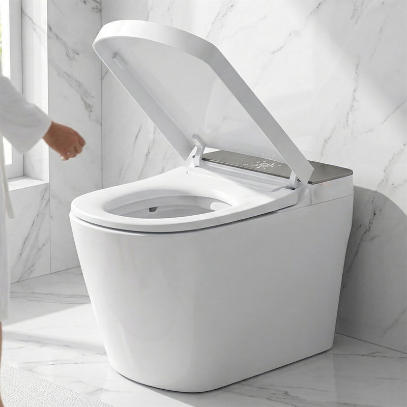 Modern Integrated Smart Toilet, Auto Open/Close Lid, Heated Seat, Triple Flush System, Foot Sensor & Remote Control, LED Display, Night Light