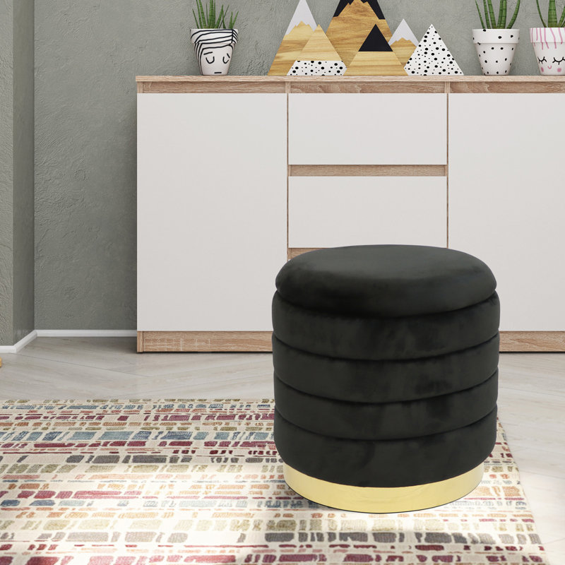 Repose-pieds avec rangement Sherlena, Velours noir