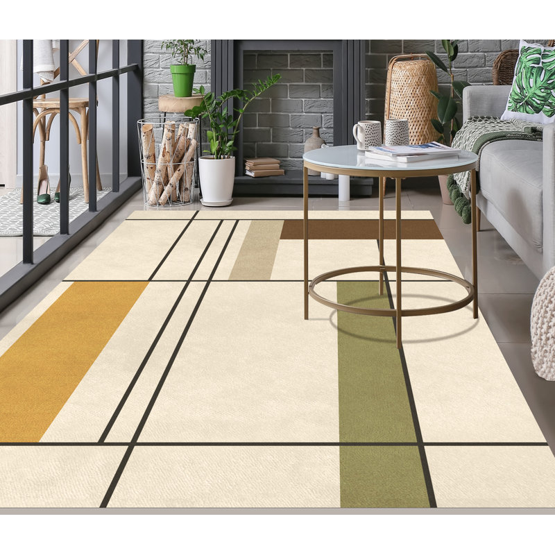 Mukherjee Vinyl Machine Printed Area Rug, Rectangle 3'3.4" x 4'4.4"