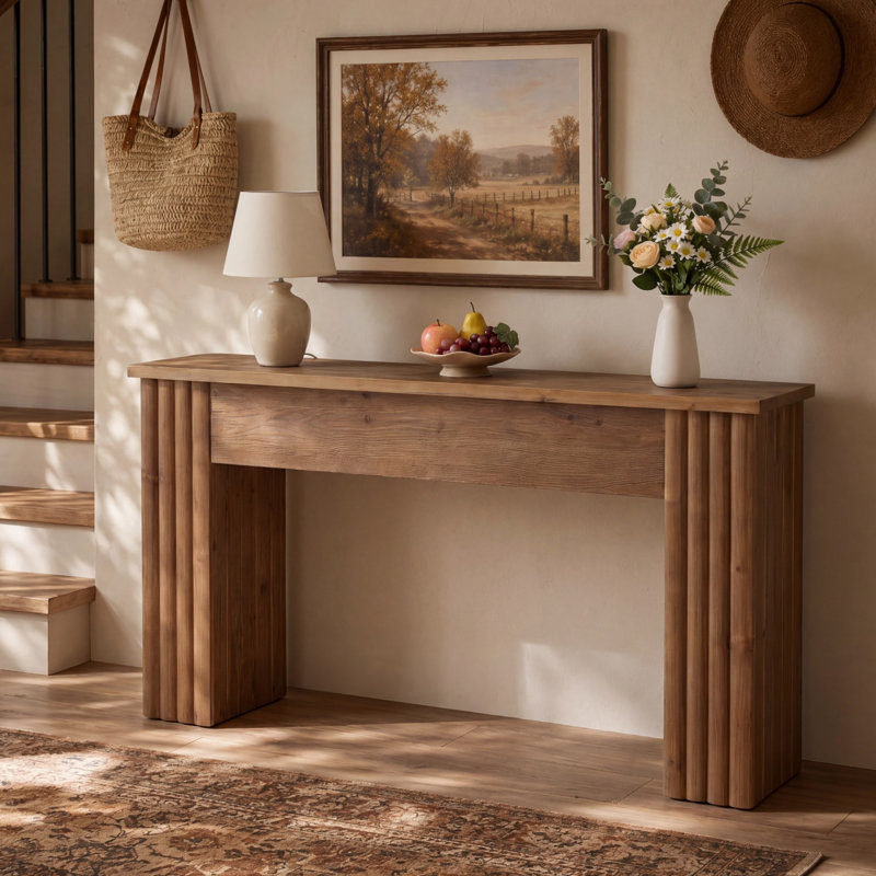Console d'entrée en bois massif de 63 pouces, table de canapé étroite cannelée derrière le canapé, table d'entrée de vestibule de ferme, couloir