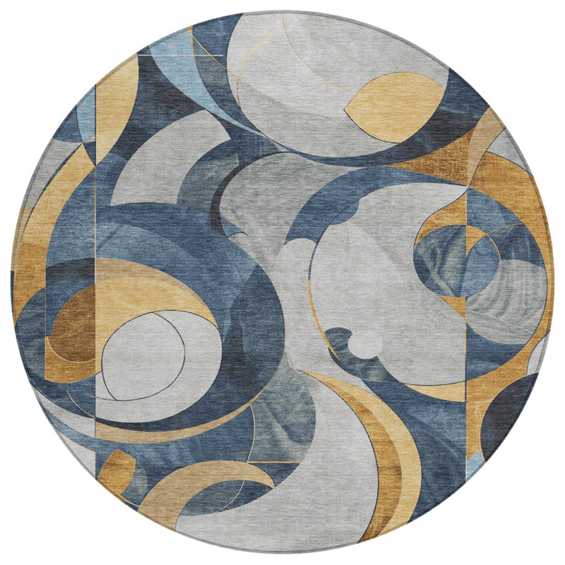 Machine Washable Indoor/Outdoor Kimberlin ACN2175 Geometric Rug, Round 8'
