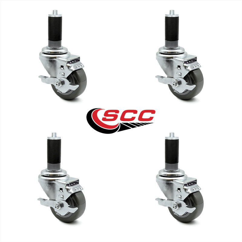 Polyurethane Expanding Caster with Brake, Gray