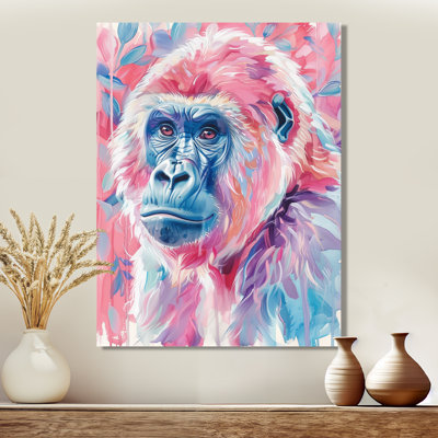 Pink Blue Gorilla Portrait Blooms II - Gorillawall Art Wall Decor