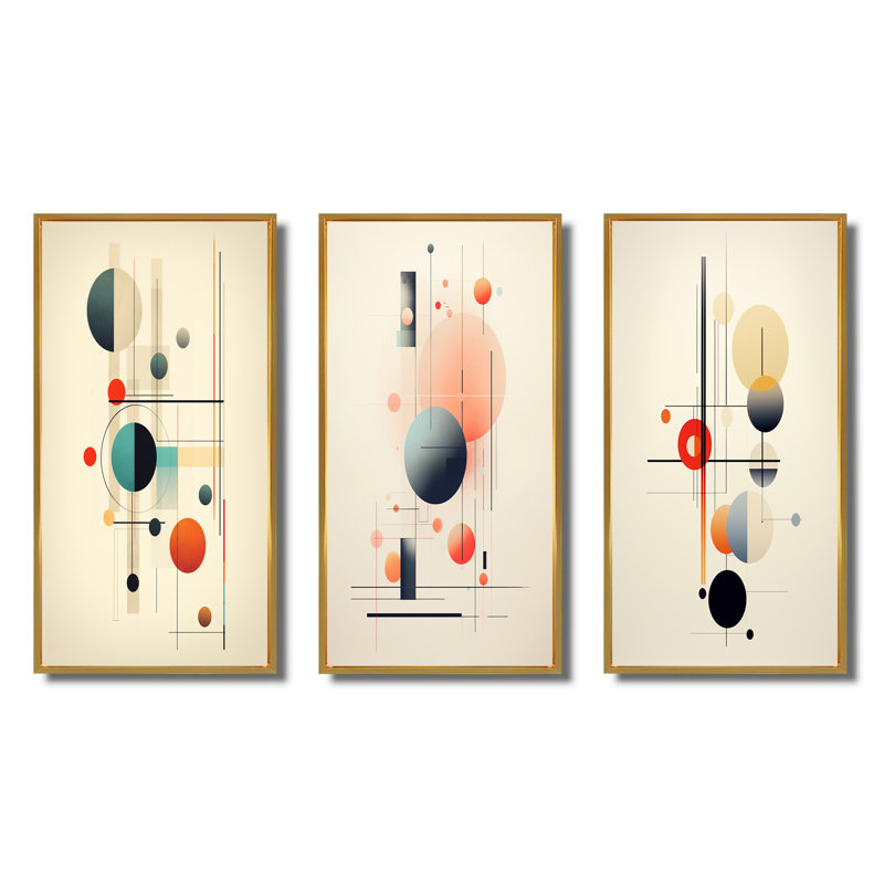 «Distant Desire Of The Knowing Vintage Abstract I», 3 pièces, Cadre flottant doré, H 28 po x l 36 po