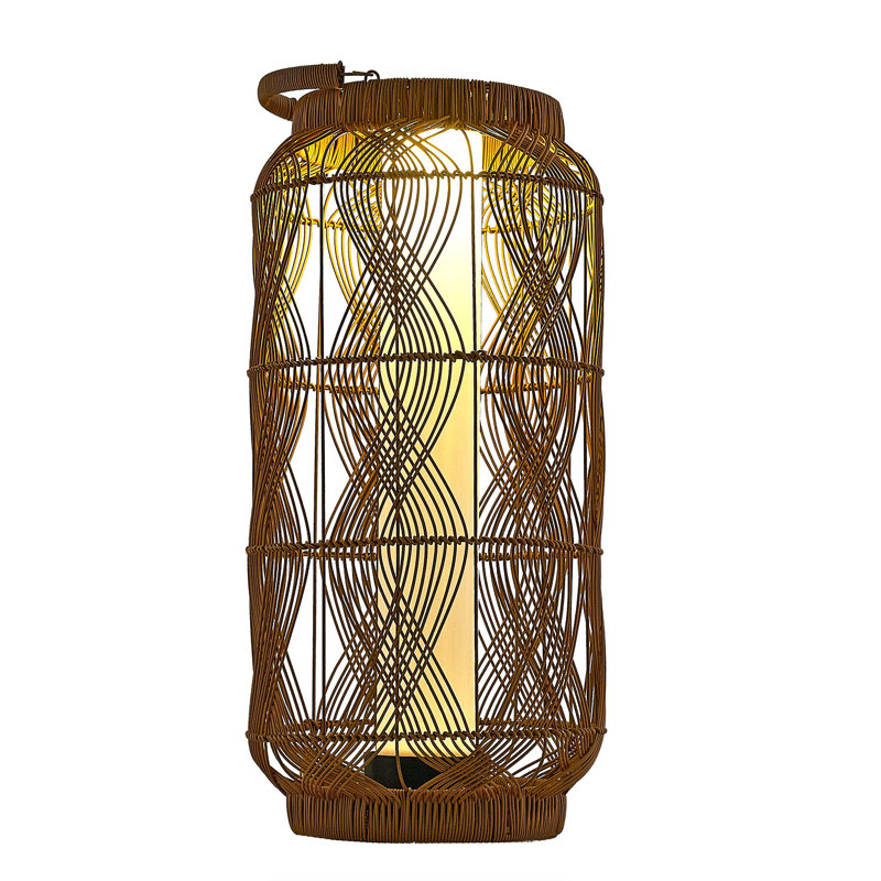 Élégante lampe sur pied en osier solaire de 12,6 po de diamètre x 29,1 po de hauteur | IP65 imperméable, 1 x DEL intégrée de 2,4 W, lumière chaude de 3 000 K | Design élégant en chêne et noir, parfait pour les espaces intérieurs et extérieurs