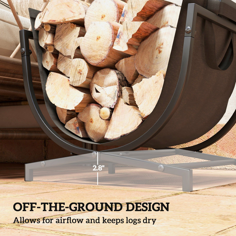 Black Steel Folding Firewood Rack with Canvas Carrier